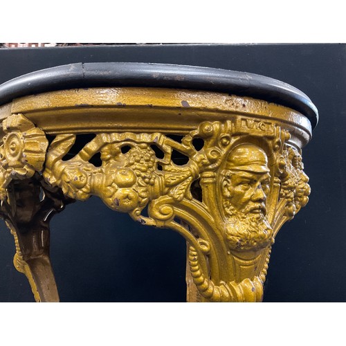 894 - A Victorian cast iron pub table, of cricket interest, the frieze cast with portraits of W G Grace, a... 