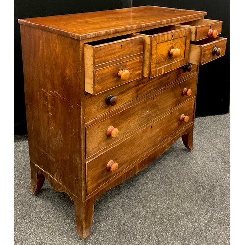 1264 - A Victorian Scottish mahogany chest, rectangular oversailing top above a bonnet drawer, four small d... 