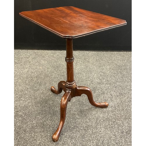 1119 - A George III mahogany tripod wine table, rounded rectangular tilting top with re-entrant angles, tur... 