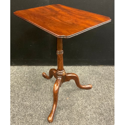 1119 - A George III mahogany tripod wine table, rounded rectangular tilting top with re-entrant angles, tur... 