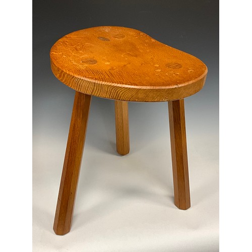 1061 - Peter Heap, Rabbitman of Yorkshire, Yorkshire Critters School, oak milking stool, 20.5cm high x 48cm... 