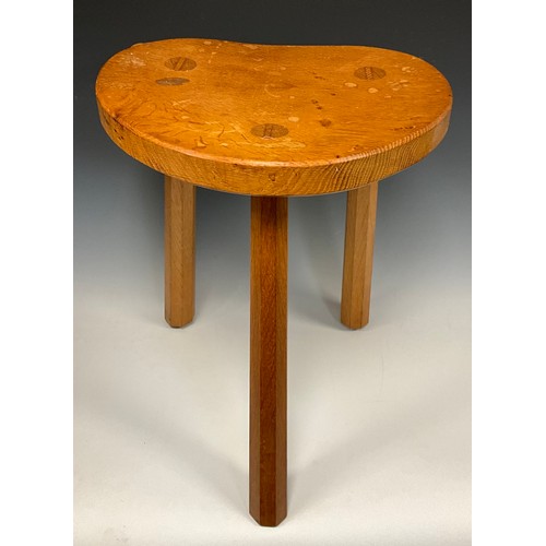 1061 - Peter Heap, Rabbitman of Yorkshire, Yorkshire Critters School, oak milking stool, 20.5cm high x 48cm... 