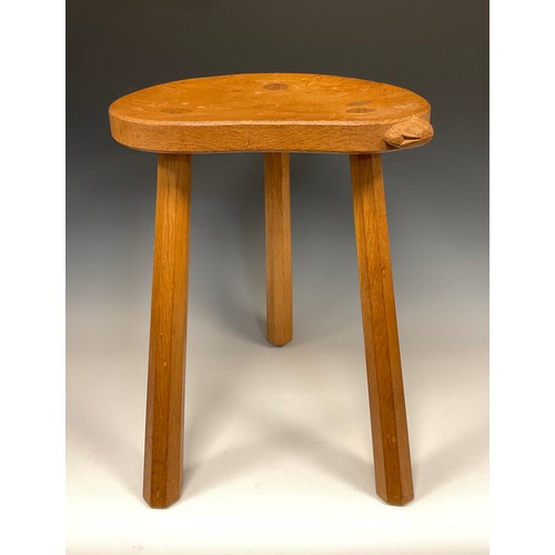 1061 - Peter Heap, Rabbitman of Yorkshire, Yorkshire Critters School, oak milking stool, 20.5cm high x 48cm... 