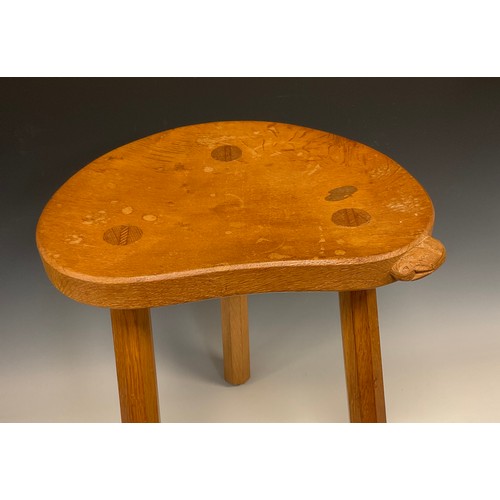 1061 - Peter Heap, Rabbitman of Yorkshire, Yorkshire Critters School, oak milking stool, 20.5cm high x 48cm... 