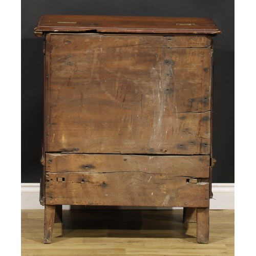 871 - An 18th century Continental cherry vestment chest, hinged top enclosing a pair of compartments, draw... 