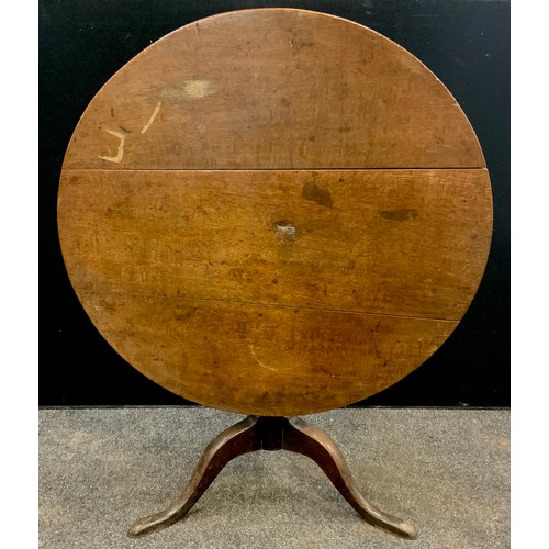 1064 - A George III oak tripod table, circular tilt-top, turned pedestal support, 68.5cm high x 91.5cm diam... 