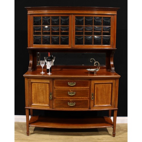 910 - A Sheraton Revival satinwood crossbanded mahogany drawing room side cabinet, by Maple & Co, stamped,... 