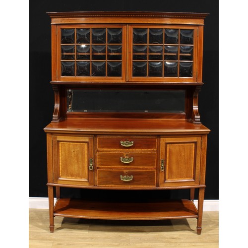 910 - A Sheraton Revival satinwood crossbanded mahogany drawing room side cabinet, by Maple & Co, stamped,... 