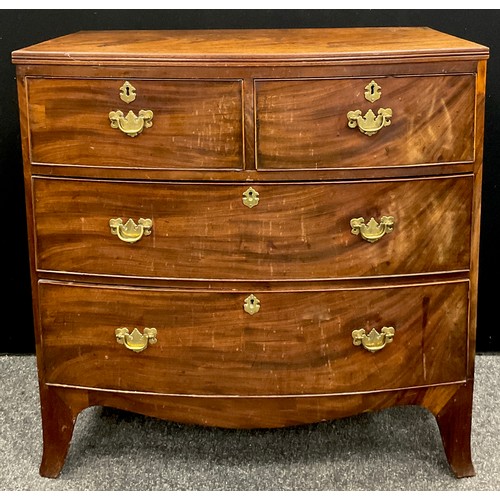 1056 - A late George III mahogany bow-front chest of two short over three graduated long drawers, c.1820, 8... 