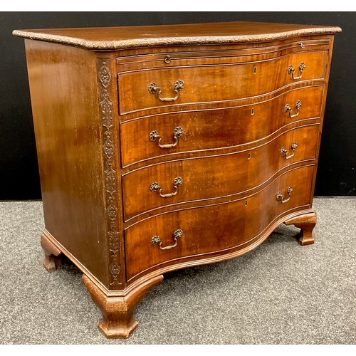 860 - A 19th century Thomas Chippendale style mahogany serpentine chest of drawers, the slightly over-sail... 