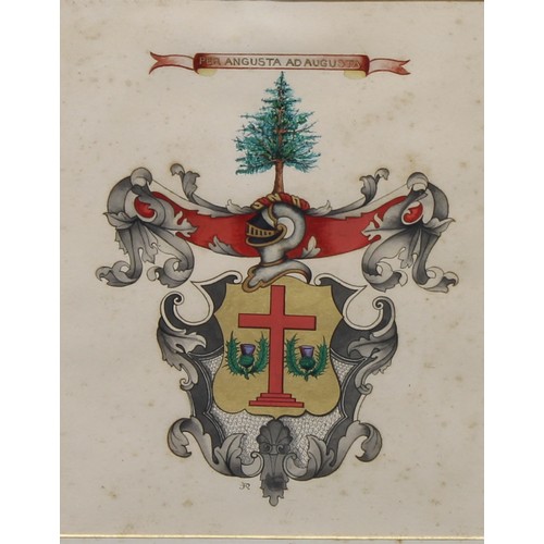 1253 - Heraldry - a 19th century Scottish hand-scrivened watercolour armorial achievement, painted with the... 