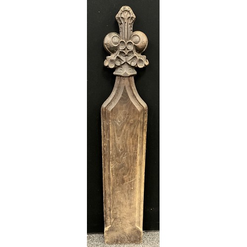 1262 - Treen and Architectural Salvage - an oak pew end, carved poppy head finial, 123cm high, 22cm wide, 1... 