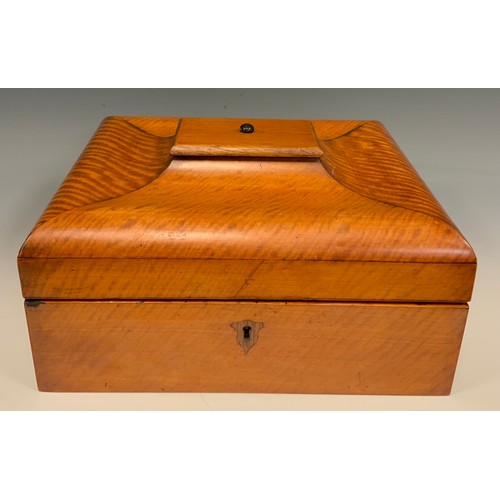 1220 - A 19th century satinwood sarcophagus work box, hinged cover enclosing a satin-lined interior, with l... 