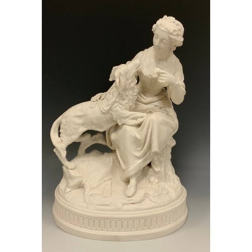 1218 - A 19th century Parian ware figure group, Begging for Treats, oval base, 36cm high, c.1860