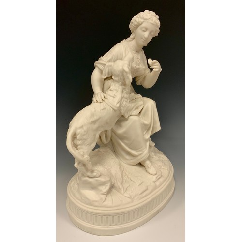 1218 - A 19th century Parian ware figure group, Begging for Treats, oval base, 36cm high, c.1860