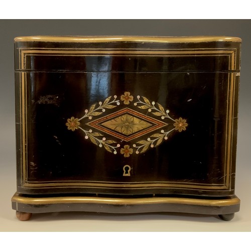 888 - A 19th century French amboyna and brass marquetry ebonised drinks cabinet, later converted for use a... 