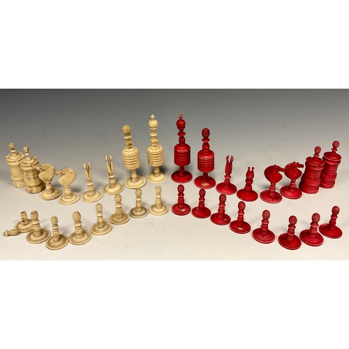 882 - A 19th century Barleycorn Pattern turned bone Chess set, the King measuring 10.5cm high.