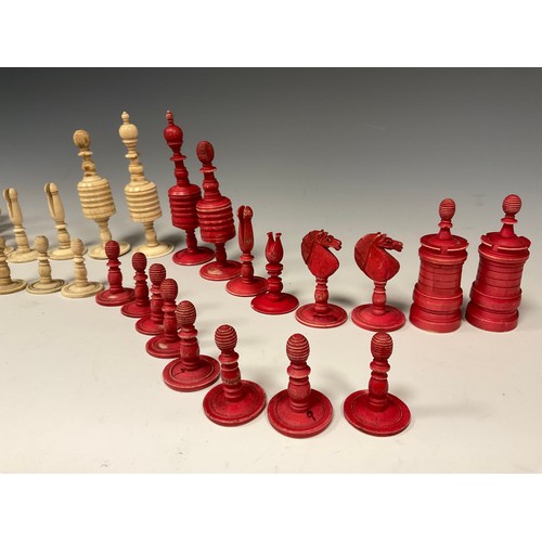 A 19th Century Barleycorn Pattern Turned Bone Chess Set, The King