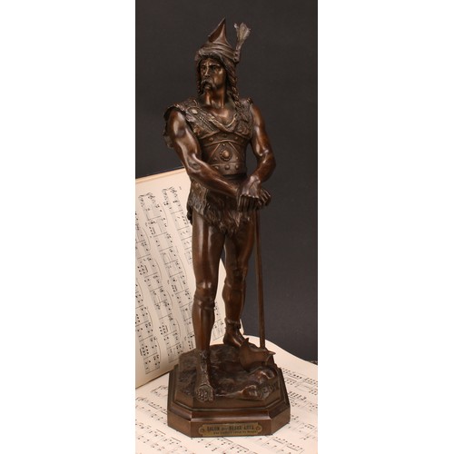 1256 - Marcel Debut (1865-1933), a brown patinated bronze, a Norse warrior, standing scantily clad in armou... 