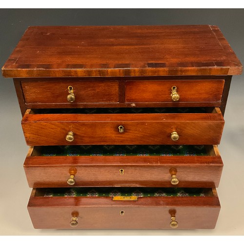 1259 - Miniature Furniture - a 19th century mahogany chest, slightly oversailing top above two short and th... 