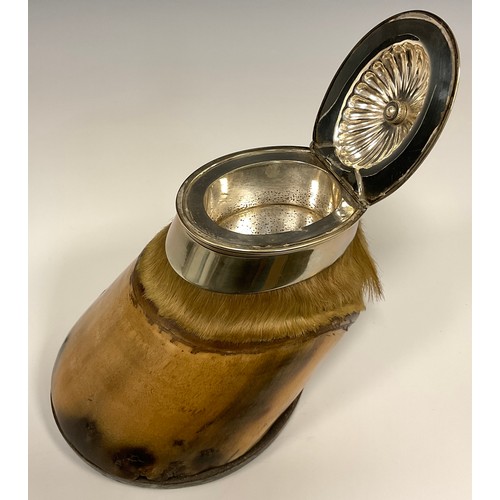 889 - A 19th century Horse Hoof inkwell with silver-plated mounts, 15cm high, 16cm long.