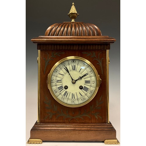 986 - A French brass inlaid mahogany bracket clock, undulating cream dial, Arabic and Roman numerals, eigh... 