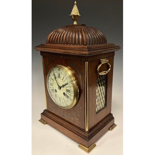 986 - A French brass inlaid mahogany bracket clock, undulating cream dial, Arabic and Roman numerals, eigh... 