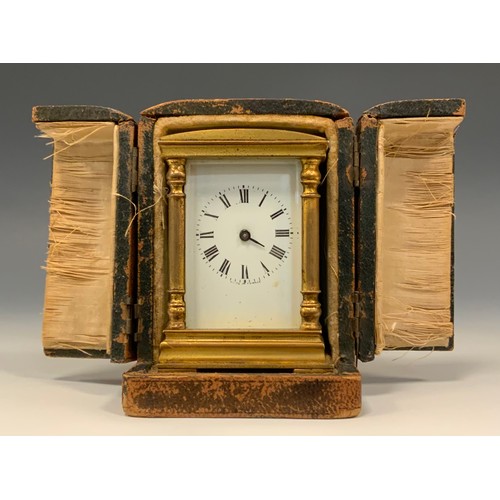 1000 - An early 20th century French gilt brass miniature carriage timepiece, 4cm rectangular enamel clock d... 