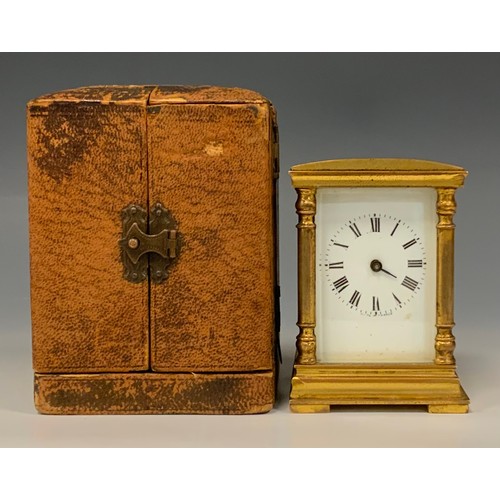 1000 - An early 20th century French gilt brass miniature carriage timepiece, 4cm rectangular enamel clock d... 