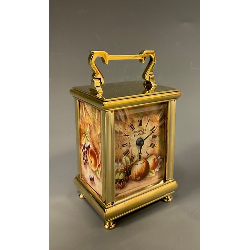 989 - A Kingsley Enamels Fallen Fruits carriage clock decorated to each face with hand painted fruits and ... 