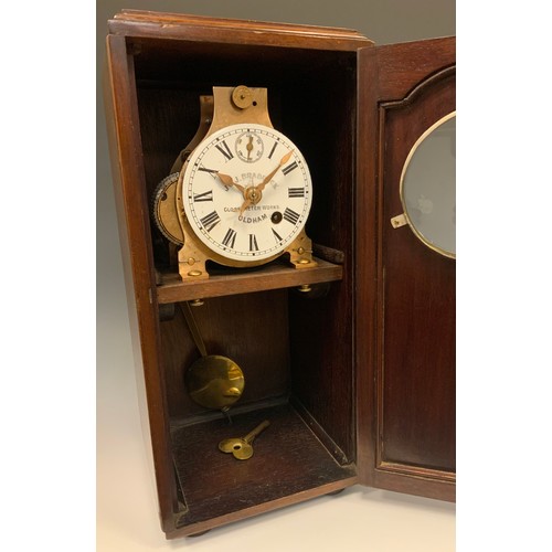 992 - A late 19th/early 20th century mahogany J & J Braddock mantel clock, Globe Meter Works, Oldham, whit... 