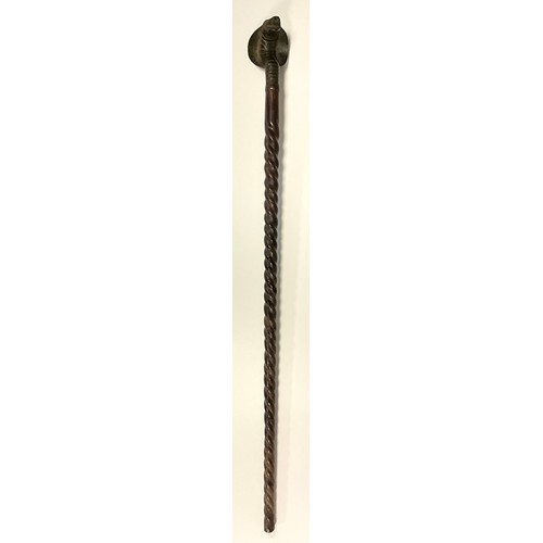 684 - A bronze Cobra handled walking stick, twisted tapering shaft, 84cm long.