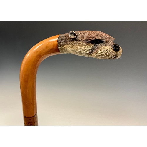 704 - A 20th century carved wooden walking stick, by Colin Christian, the handle realistically carved and ... 