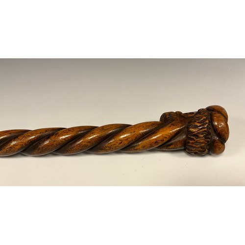 710 - A 19th century folk art walking stick / walking cane, the pommel carved as the head of a bearded man... 