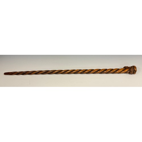 710 - A 19th century folk art walking stick / walking cane, the pommel carved as the head of a bearded man... 