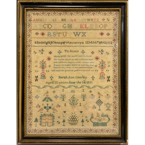 1133 - A William IV needlework sampler, by Sarah Ann Cowley, Aged 10 Years, June the 14th (sic) 1831, worke... 