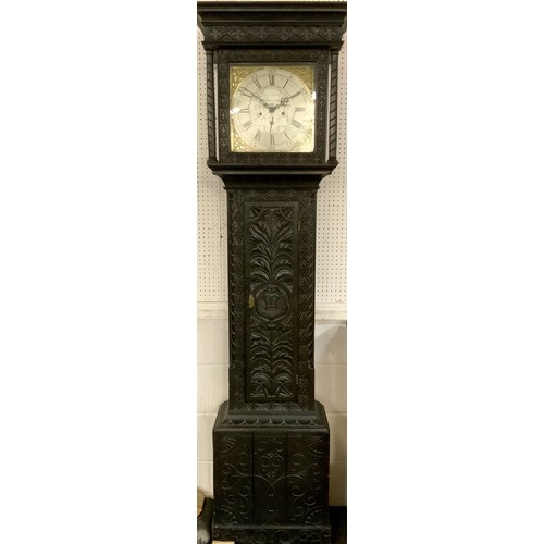 1029 - A 18th century carved oak Longcase clock, John Fletcher, Barnsley, silvered dial, subsidiary half ho... 