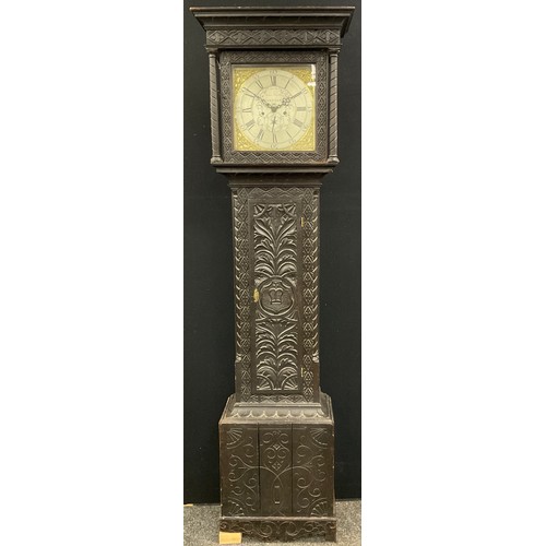 1029 - A 18th century carved oak Longcase clock, John Fletcher, Barnsley, silvered dial, subsidiary half ho... 