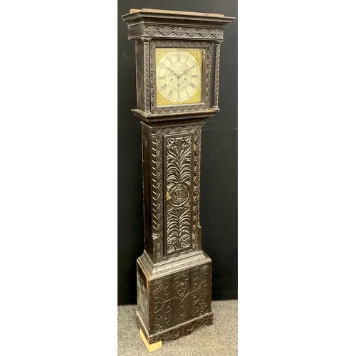 1029 - A 18th century carved oak Longcase clock, John Fletcher, Barnsley, silvered dial, subsidiary half ho... 