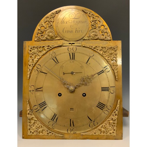 1030 - A George III Scottish longcase clock movement, 31cm arched brass dial inscribed Alex Ferguson, Cupar... 