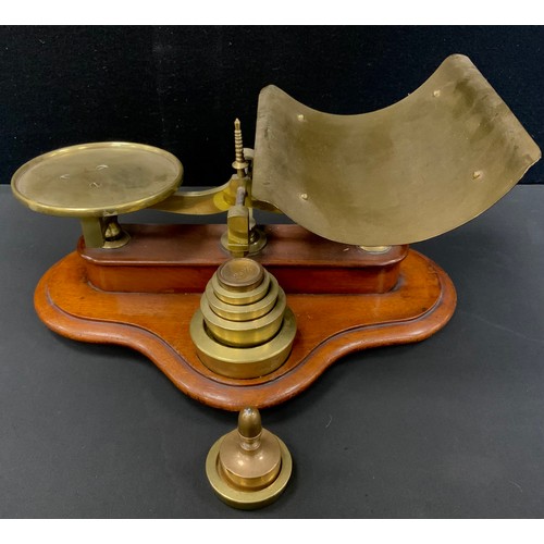 1100 - A set of W. White and Son of Auchtermuchty Victorian balance scales, dished platform, mahogany plint... 