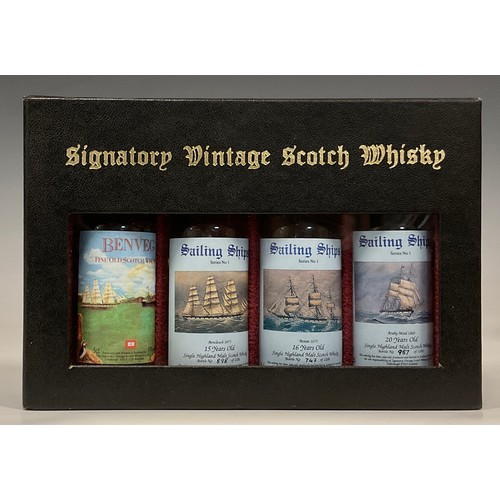 1149 - Signatory Vintage Sailing Ships Series No.1 Miniatures collection of four bottles, Glendronach 1970 ... 