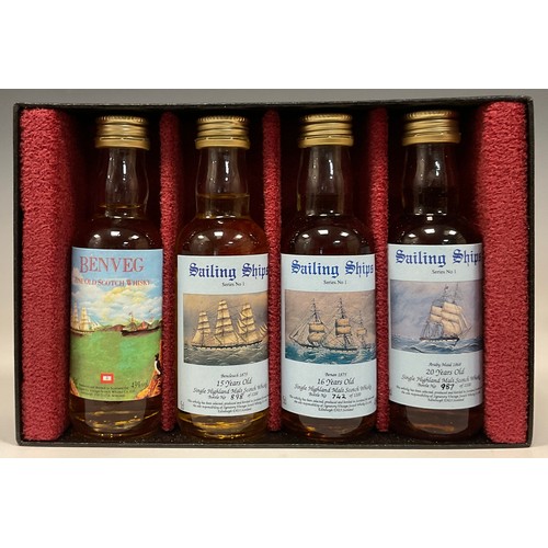 1149 - Signatory Vintage Sailing Ships Series No.1 Miniatures collection of four bottles, Glendronach 1970 ... 