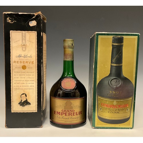 1148 - Rum & Brandy  - Courvoisier VSOP cognac, 40% vol, 680ml, boxed;  Grand Empereur French Brandy, 70% p... 