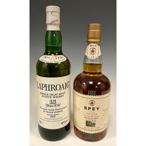 1188 - Whisky - Laphroaig 15 year old Islay single malt, bottled D Johnston, & Co, 40% Vol, 75cl;  Spey vin... 