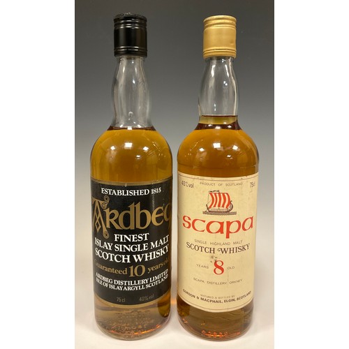 1169 - Whisky - Ardbeg Guaranteed 10 years old, 40% Vol, 75cl,  black cap, c.1990s; Scapa 8 year old Gordon... 