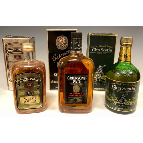 1187 - Whisky - Griersons No1 12 year old malt Scotch whisky, 50% vol, 75cl;  Prince of Wales 10 year old W... 