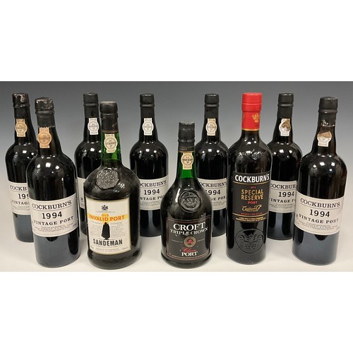 1146 - Port - Cockburn's Vintage Port, 1994, 75ct, 20% vol, (7 Bottles), Sandeman Old Invalid Port, ltr, 19... 