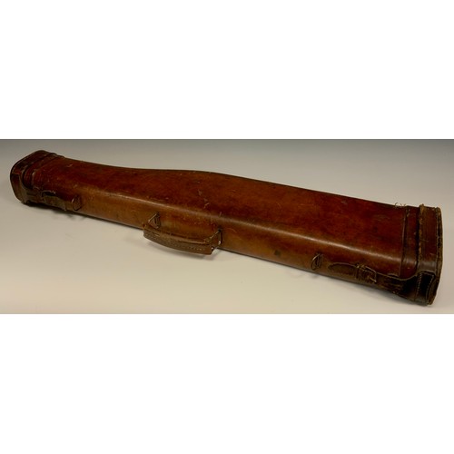 901 - A double end opening leather shotgun or rifle case, 80cm x 19cm x 9.4cm. c.1920