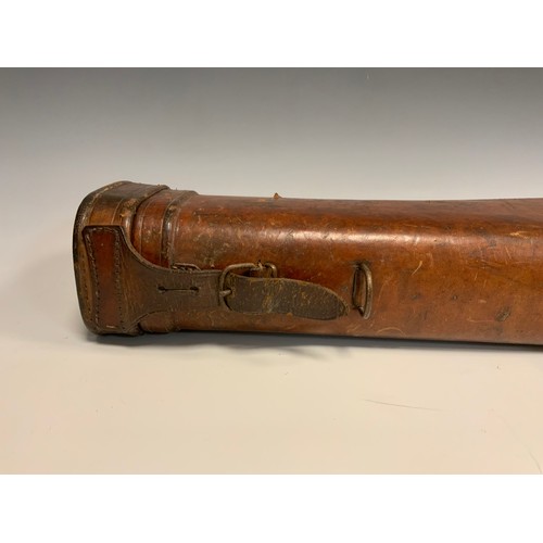 901 - A double end opening leather shotgun or rifle case, 80cm x 19cm x 9.4cm. c.1920